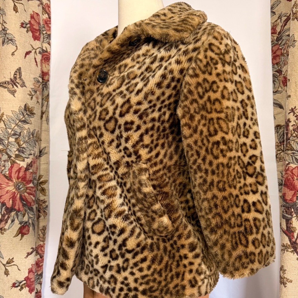 Gap Vintage Leopard Print Faux Fur Jacket Brown Animal Pattern Coat with collar